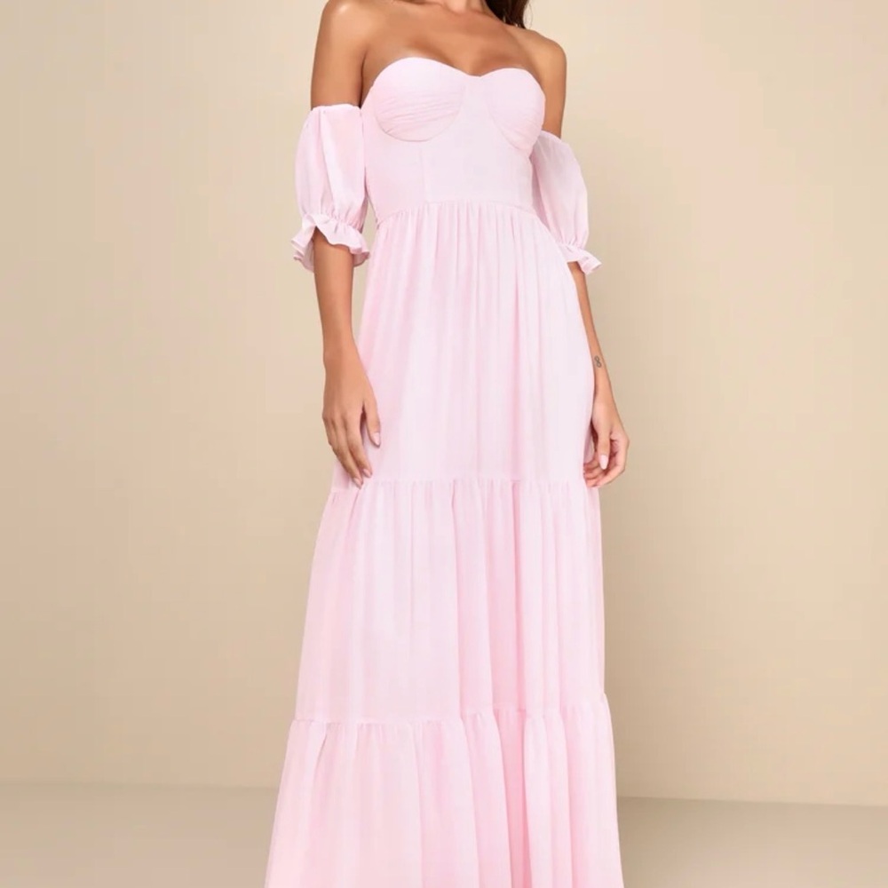 Lulu's Blush Off the Shoulder Maxi Dress